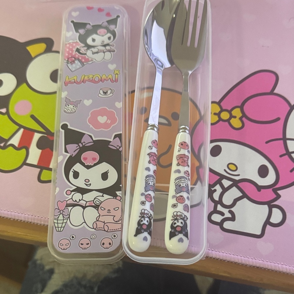 NWT 3pc Kuromi Kids Cutlery Set - purple and White